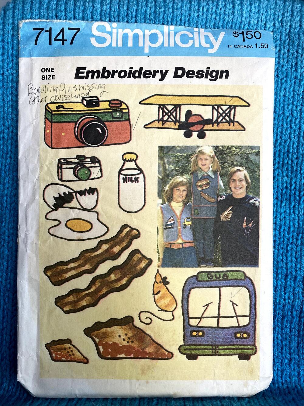 Simplicity 7147 pattern Embroidery transfer camera food car bus frog hand 1970s